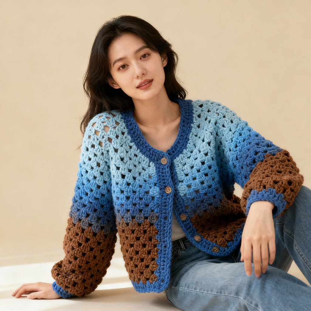 Granny Chic Cardigan , Digital Crochet Pattern step by step PDF